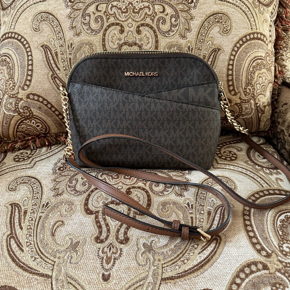 Michael Kors Dark Brown and Gold Crossbody Bag